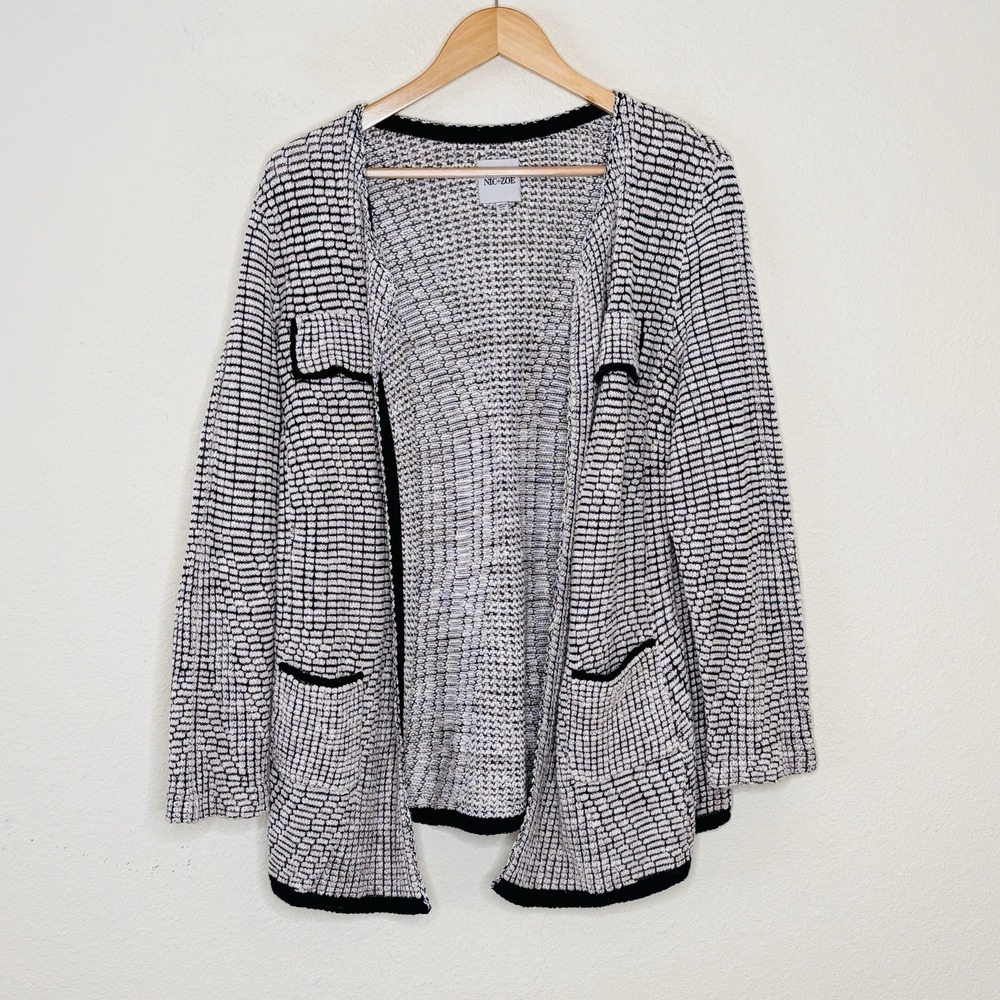 Nic + Zoe Womens Sweater Coat Sz XL Chunky Knit Check Office Career Travel‎
